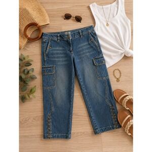 Ann Taylor LOFT Womens Size 12 Cargo Crop Jeans Cropped Denim Y2K Utility Autumn